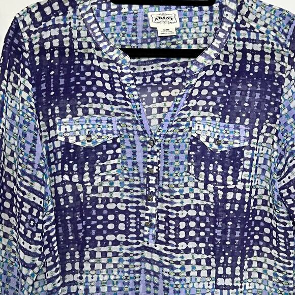 Ariat 3/4 Sleeve Semi Sheer Purple Dyna Tunic Size Medium - Picture 3 of 6